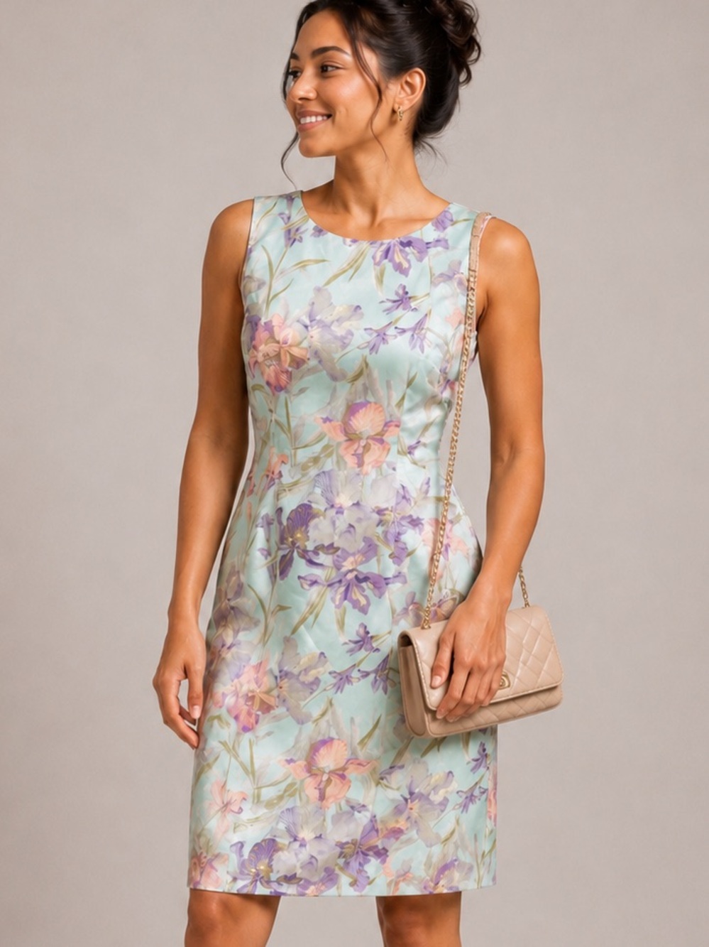 VTG Women’s Sz 6 100% Silk Floral Sheath  Lined Dress Pastel Iris Print Y2K EVC